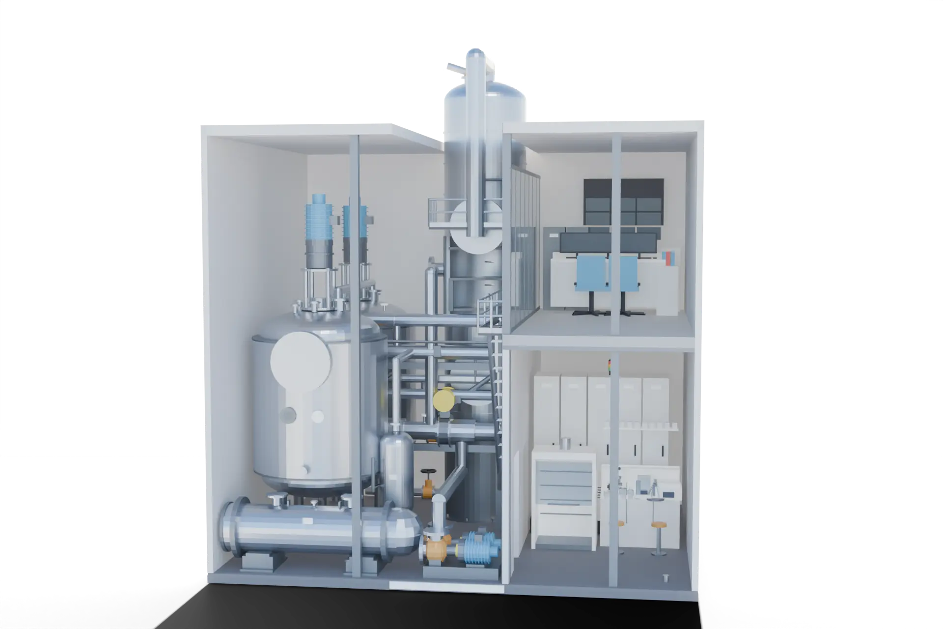 3D-printed plant model reconstructed from plans (cutaway)