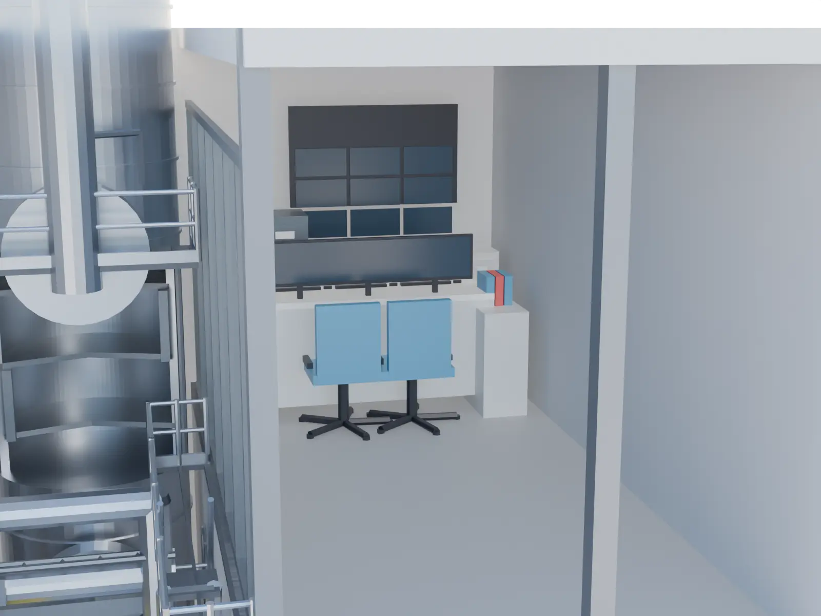 Detail der Leitwarte mit Bedienpulten im Anlagenmodell
